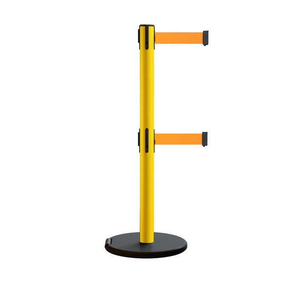 Montour Line Retractable Belt Dbl Rolling Stanchion 2.5ft Yellow Post  11ft. Fl.Org - P400DRL-YW-FOR-110