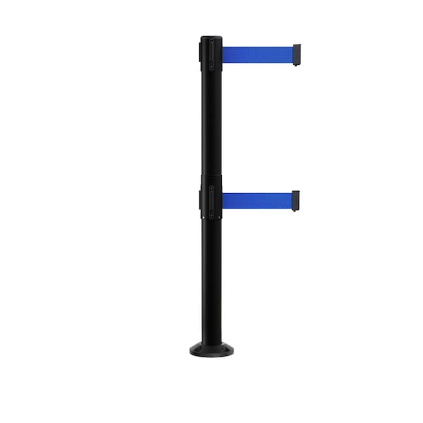 Montour Line Stanchion Dual Belt Barrier Fixed Base Black Post 9ft.Blue Belt - P400DF-BK-BL-90