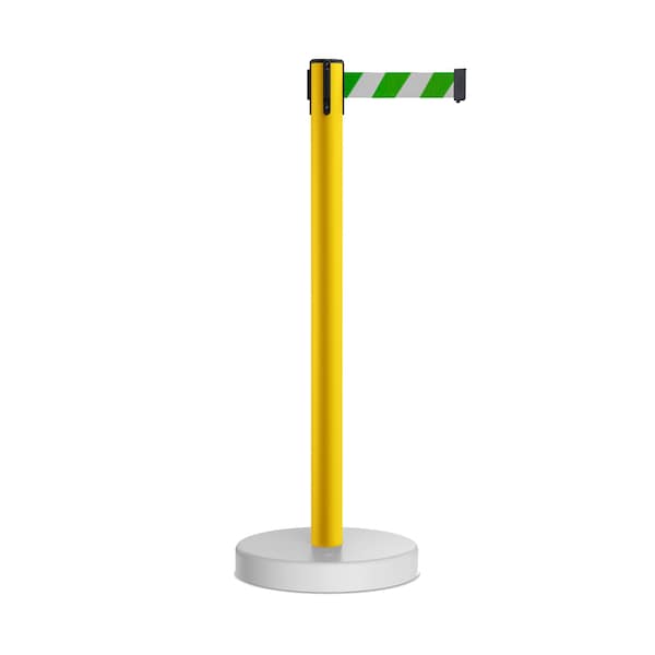 Montour Line Stanchion Belt Barrier WaterFillable Base Yellow Post 7.5ftGrn/Wh Belt - P400WF-YW-GWD-75
