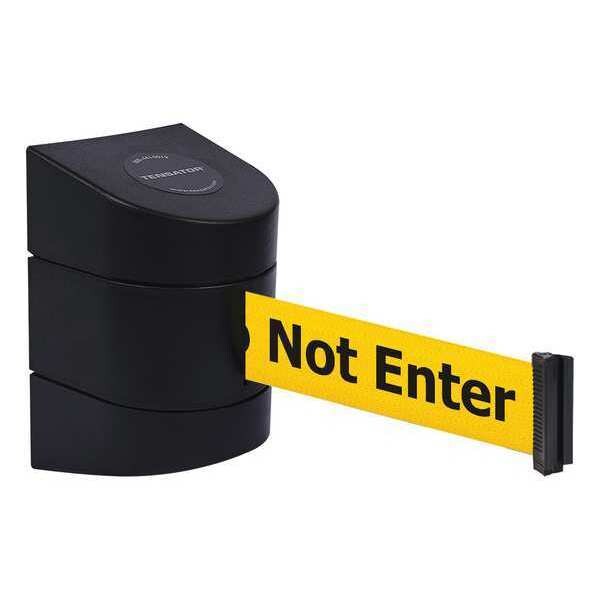 Tensabarrier Barrier Post with Belt, Black, 15 ft Length, 5-1/2" Post Height, Caution Do Not Enter, Unfinished - 897-15-R-33-NO-YAX-C