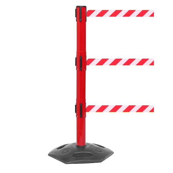 Queue Solutions WeatherMaster Triple 250, Red, 11' Red/White Diagonal Striped Belt - WMRTRIPLE250R-RW110