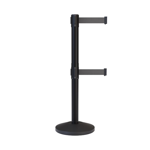 Montour Line Stanchion Dual Belt Barrier Black Post 13ft. Dk Gry Belt - ES400D-BK-DGY-130