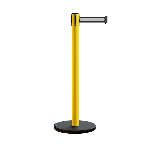 Montour Line Retractable Belt Rolling Stanchion, 2.5ft Yellow Post  9ft. Bk/W H - P400RL-YW-BWH-90