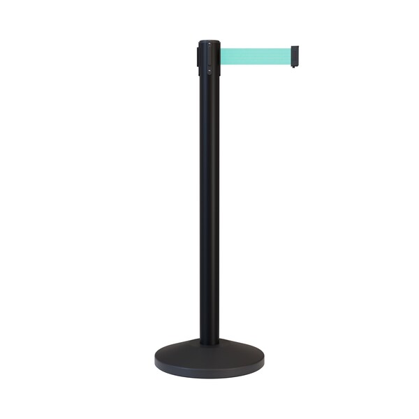 Montour Line Stanchion Belt Barrier Black Post 9ft. Lt Grn Belt - ES400-BK-LGN-CCW-90