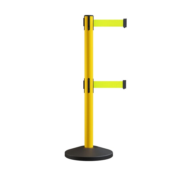 Montour Line Stanchion Double Belt Barrier Yellow Post  13ft. Fl. Yellow Belt - ES400D-YW-FYW-130