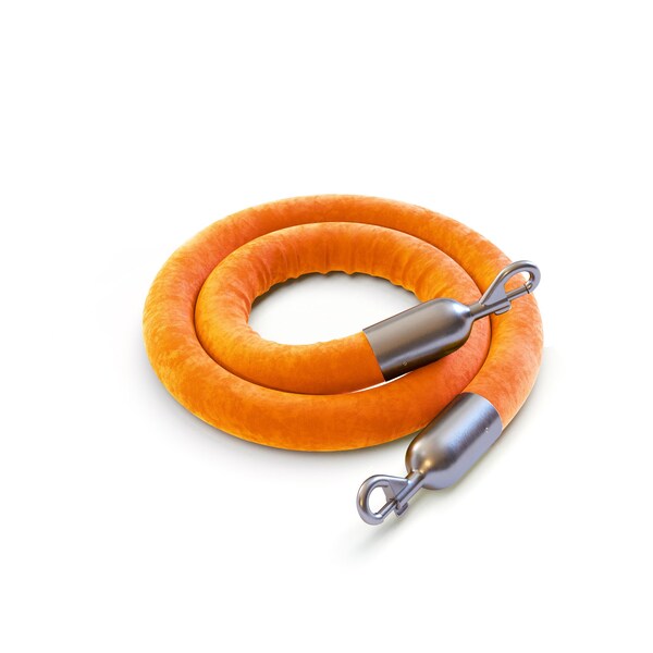 Montour Line Velvet Rope Orange With Satin Stainless Snap Ends 8ft.Cotton Core - PVR150-80-OR-SE-SS