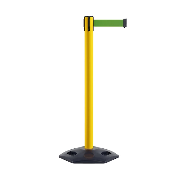Montour Line Stanchion Belt Barrier Rubber Base Yellow Post 9ft.Green Belt - P400RB-YW-GN-90