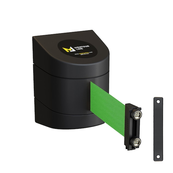 Montour Line Retractable Belt Barrier Black Magnetic Wall Mount 25' Green Belt (M) - PWM300-BK-GN-M-M-250