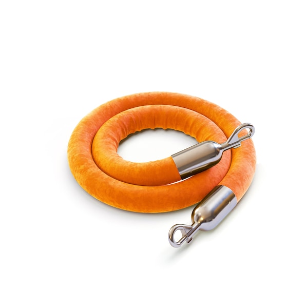 Montour Line Velvet Rope Orange With Pol. Steel Snap Ends 10ft.Cotton Core - PVR150-100-OR-SE-PS