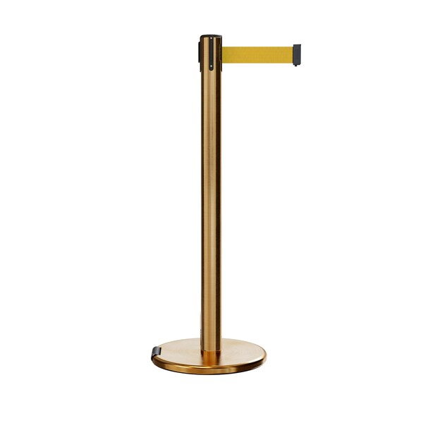 Montour Line Retractable Belt Rolling Stanchion, 2.5ft Sat.Brass Post  9ft. Yellow - P400RL-SB-YW-90