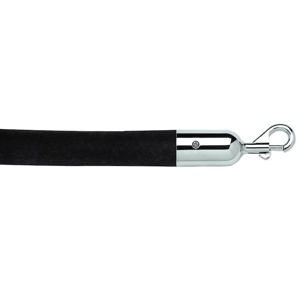 Queue Solutions 6' Velour Stanchion Rope, 1.5" dia., Black, Polished Brass Snap Ends - 245BK6-SESLPB