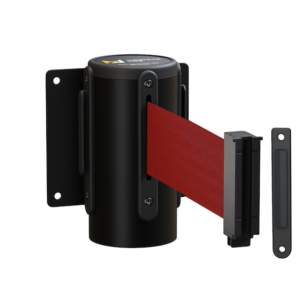 Montour Line Retr. Belt Barrier Wall Mnt Black Case Fxd, 11' Maroon Belt - MWM100-BK-MN-F-S-110