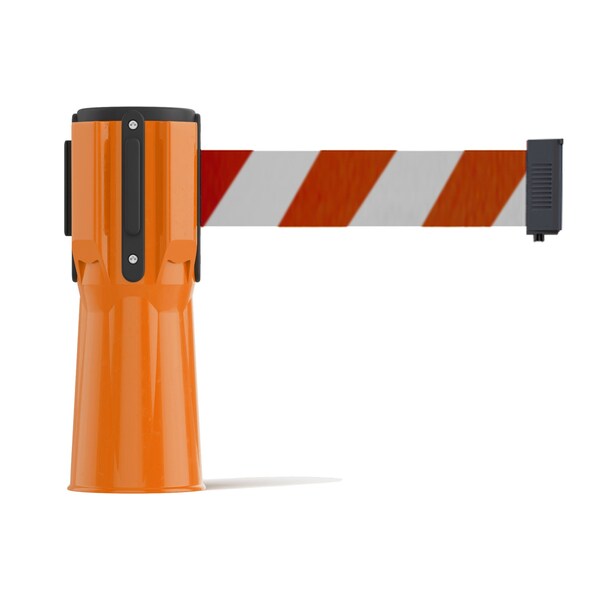 Montour Line Retractable Belt Barrier Cone Mount Orange Case 11ft. Rd/Wh Belt - CP100-OR-RWD-110