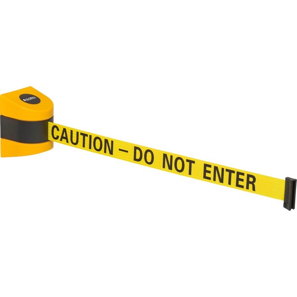 Global Industrial Wall Mount Retractable Belt Barrier, Yellow Case W/30' Yellow Caution Belt - 708412YBC