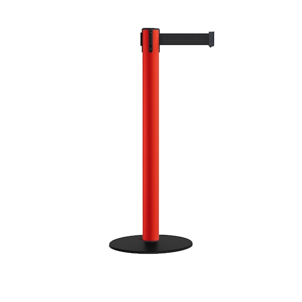 Montour Line Retractable Belt Stanchion, Low Base, 3" Red Post 16' Black Belt - S660-RD-BK-160