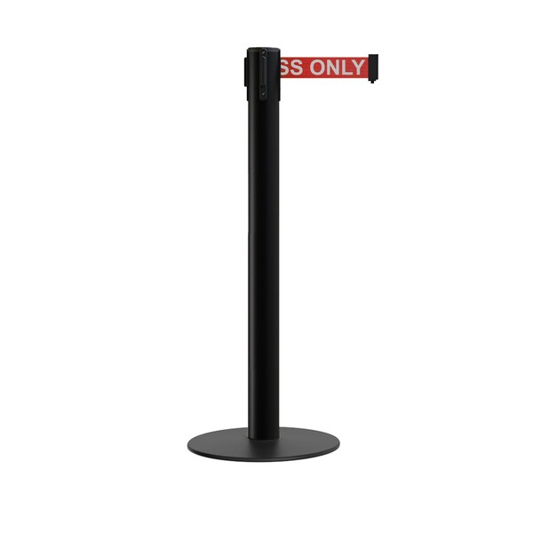 Montour Line Stanchion Belt Barrier Flat Base Black Post 16ft.Red Auth.Belt - S660-BK-AUTHRW-160