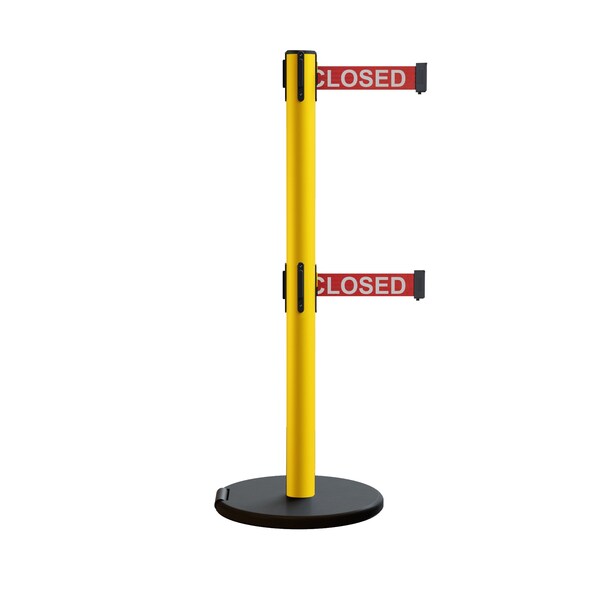 Montour Line Retractable Belt Dbl Rolling Stanchion, 2.5ft Yellow Post  11ft. Close - P400DRL-YW-THISLRW-110