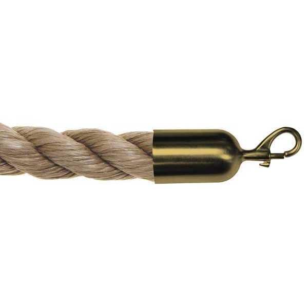 Tensabarrier Rope Barrier, Color of rope is natural, 8 ft Length, Unfinished - ROPE-HEMP-50-08/0-2-SNAP-2S