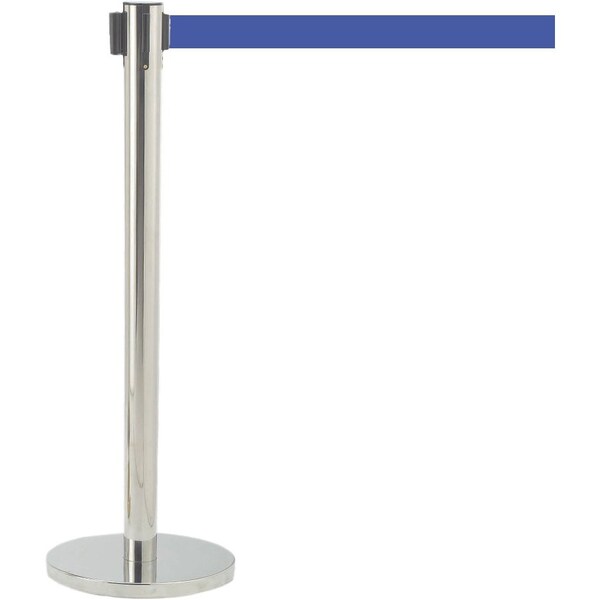 Aarco Retractable Belt Barrier, Satin Finish/Blue Belt, 7 ft Length, Satin - HS-7BL