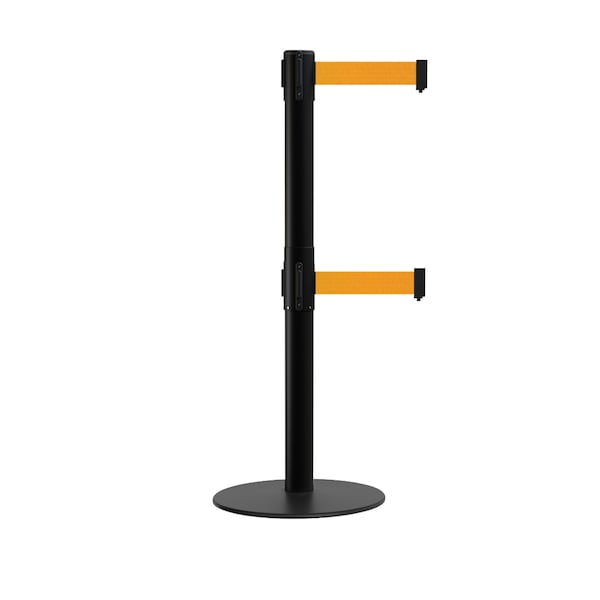 Montour Line Stanchion Dual Belt Barrier Flat Base Black Post 7.5ftFl. Org Belt - S400D-BK-FOR-75