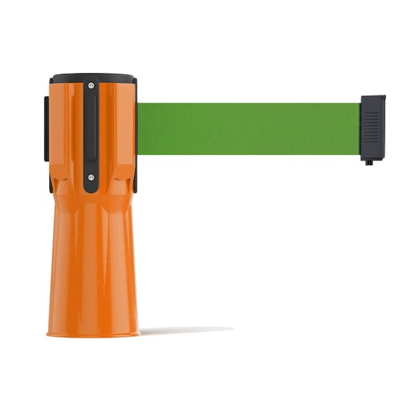 Montour Line Retractable Belt Barrier Cone Mount Orange Case 9ft. Green Belt - CP100-OR-GN-90
