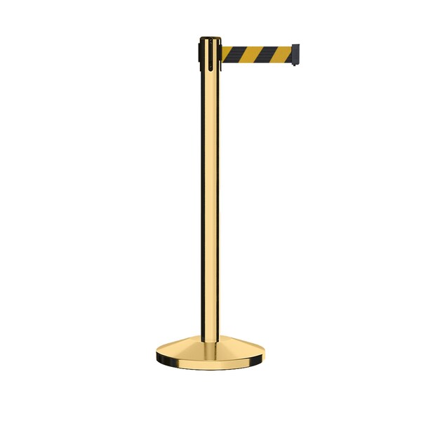 Montour Line Stanchion Belt Barrier Pol.Brass Post 9ft. Blk/Ye Belt - ES400-PB-BYD-CCW-90
