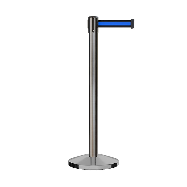 Montour Line Stanchion Belt Barrier Sat.Steel Post 7.5ftBk/Bl Belt - ES400-SS-BBH-75