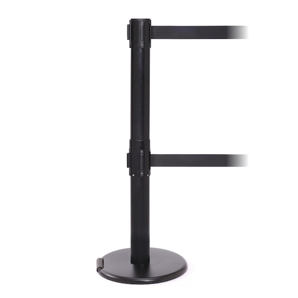 Queue Solutions RollerPro Twin 300, Black, 16' Black/Blue Horizontal Stripe Belt - ROLTWIN300B-BBL160