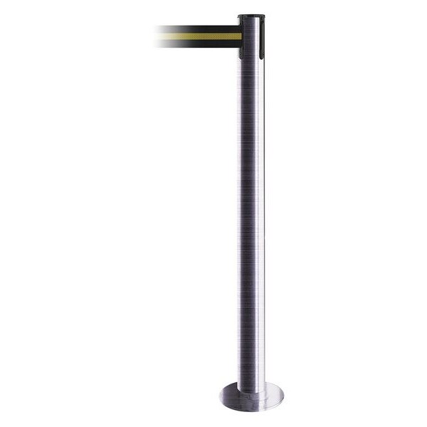 Tensabarrier Barrier Post with Belt, 13 ft Length, 36 1/2 in Post Height, No Legend, Satin Chrome - 889F-1S-1S-MAX-NO-S4X-C