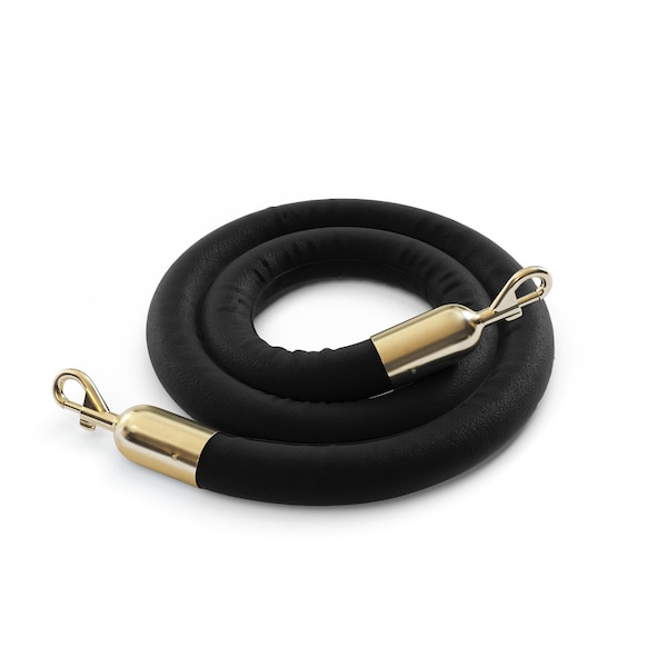 Montour Line Naugahyde Rope Black With Pol.Brass Snap Ends 10ft.Cotton Core - PNR150-100-BK-SE-PB