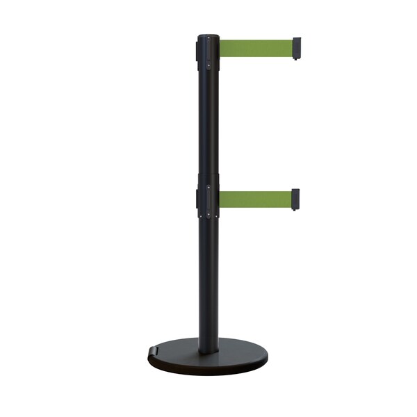 Montour Line Retractable Double Belt Rolling Stanchion, Olive, 7.5 ft Length, 2.5 ft Post Height - P400DRL-BK-OL-75