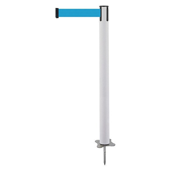 Tensabarrier Barrier Post with Belt, White, 13 ft Length, 43 in Post Height, No Legend, Unfinished - 884-32-MAX-L3X-C