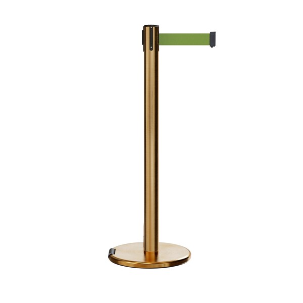 Montour Line Retractable Belt Rolling Stanchion, 2.5ft Sat.Brass Post  7.5ft Olive - P400RL-SB-OL-75