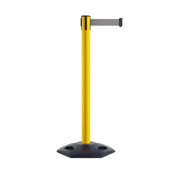 Montour Line Stanchion Belt Barrier Rubber Base Yellow Post 9ft.Lt Gry Belt - P400RB-YW-LGY-90