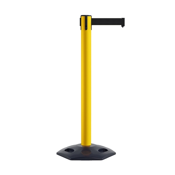 Montour Line Stanchion Belt Barrier Rubber Base Yellow Post 14ft.Black Belt - ES660-YWRB-BK-14