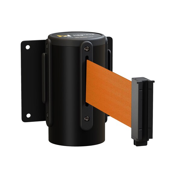 Montour Line Retractable Belt Barrier Wall Mount Black Case Fixed 14ft. Orange Belt - MWM150-BK-OR-F-S-140