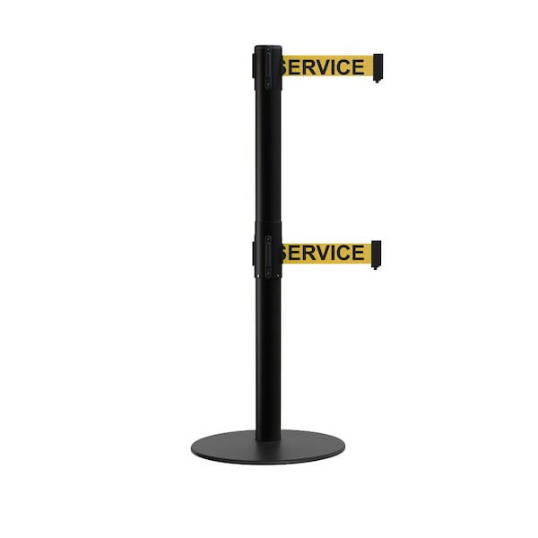 Montour Line Stanchion Dual Belt Barrier Flat Base Black Post 7.5ftServ.Belt - S400D-BK-OUTOFYB-75