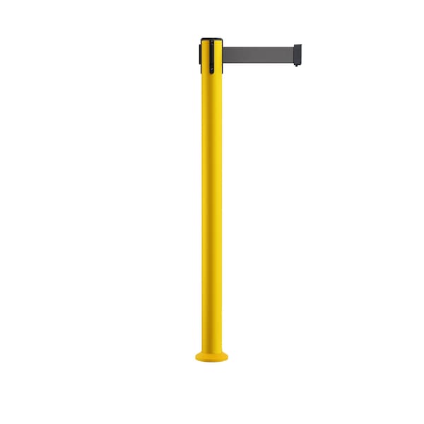 Montour Line Stanchion Belt Barrier Fixed Base Yellow Post 9ft.Dark Gray Belt - P400F-YW-DGY-90