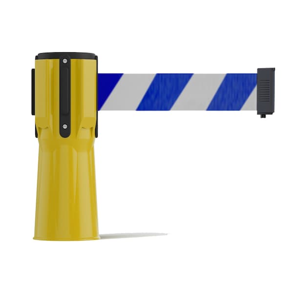 Montour Line Retractable Belt Barrier Cone Mount Yellow Case 7.5ftBlu/Wh Belt - CP100-YW-BWD-75