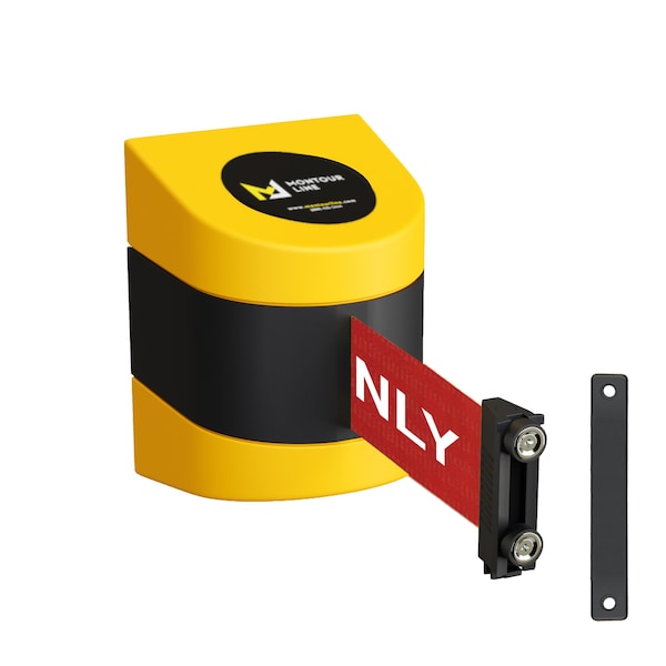 Montour Line Retractable Belt Barrier YW Magnetic Wall Mount 30' R.Auth.Belt (M) - WMX160-YW-AUTHRW-M-M-300