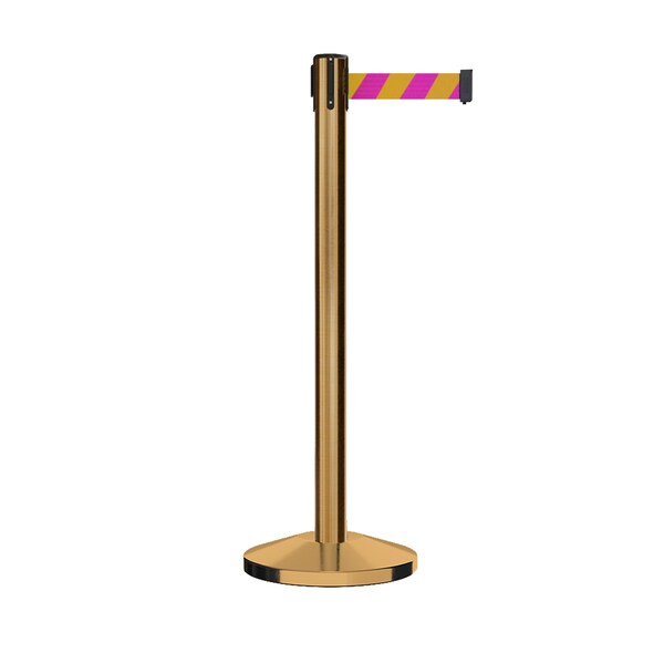 Montour Line Stanchion Belt Barrier Sat.Brass Post 9ft. Mag/Ye Belt - ES400-SB-MYD-ML-90