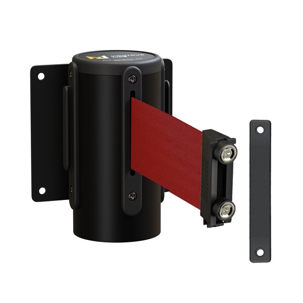 Montour Line Retr. Belt Barrier Fxd Black Metal Wall Mt 8.5' Maroon Belt - MWM100-BK-MN-F-M-85