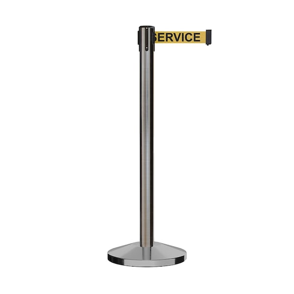 Montour Line Stanchion Belt Barrier Sat.Steel Post 9ft. Serv.Belt - ES400C-SS-OUTOFYB-90