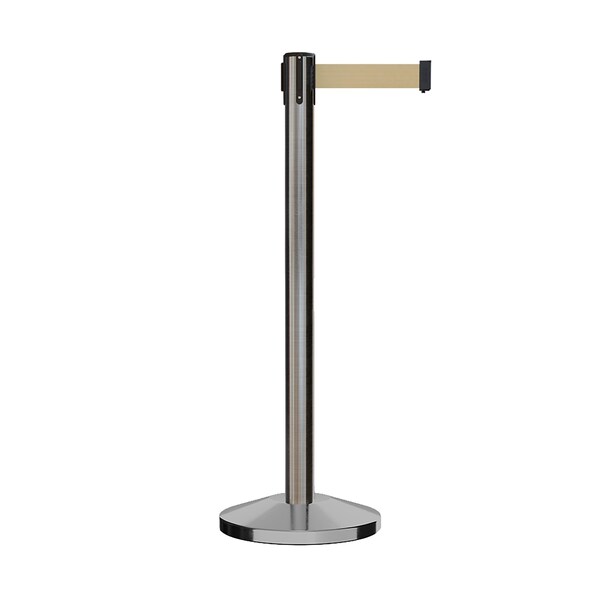 Montour Line Stanchion Belt Barrier Sat.Steel Post 11ft. Lt BrwnBelt - ES400-SS-LBN-110