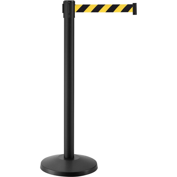 Global Industrial Retractable Belt Barrier, 40 Black Post, 7-1/2' Black/Yellow Belt, Qty 2 - 708414YB