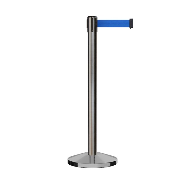 Montour Line Stanchion Belt Barrier Sat.Steel Post 13ft. Blue Belt - ES400-SS-BL-130