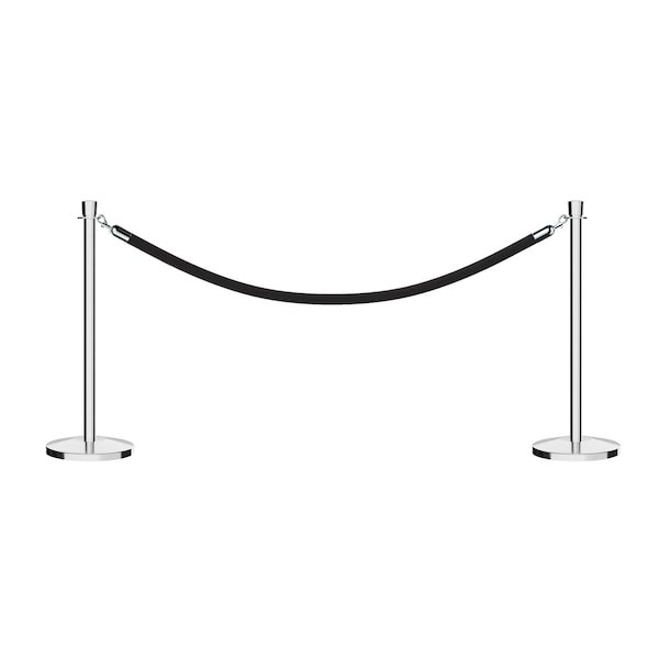 Montour Line Stanchion Post and Rope Kit Pol.Steel, 2 Crown Top 1 Black Rope - 2-PS-CN-1-ER-BK-SS