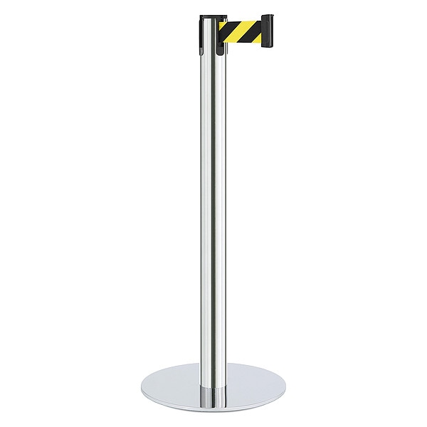 Lavi Industries Barrier Post with Belt, Silver, 7 ft Length, 40 in Post Height, No Legend, Satin Chrome - 44-40703/SF