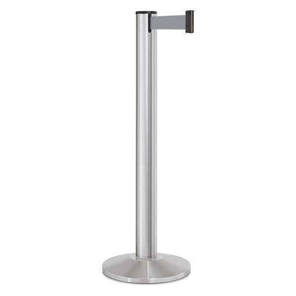 Lavi Industries Barrier Post with Belt, Silver, 15 ft Length, 40 in Post Height, No Legend, Satin Chrome - 50-3100A/SA/GY