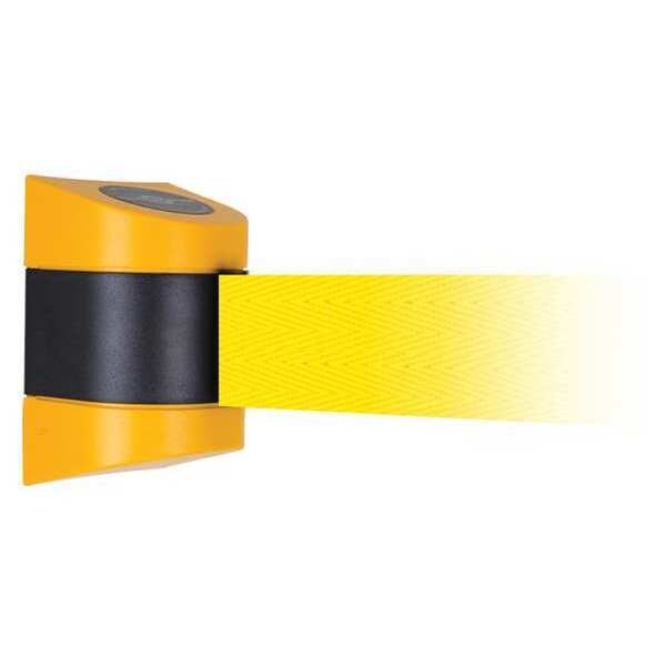 Tensabarrier Barrier Post with Belt, Yellow, 30 ft Length, 7-1/2" Post Height, No Legend, Unfinished - 897-30-M-35-NO-Y5X-D